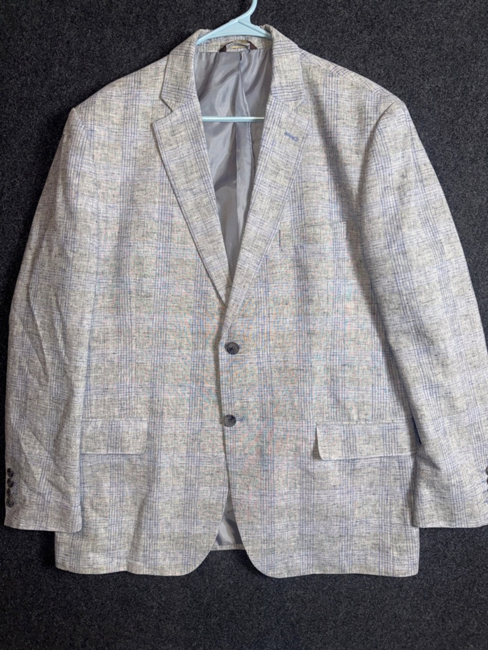 Tasso Elba Linen-Blend Light Gray Plaid Sport Coat Large 42-44